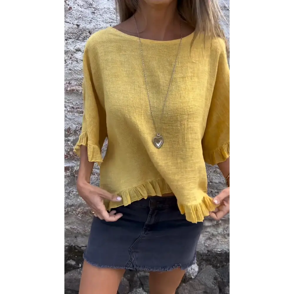 Top de Algodão e Linho com Barra Franzida