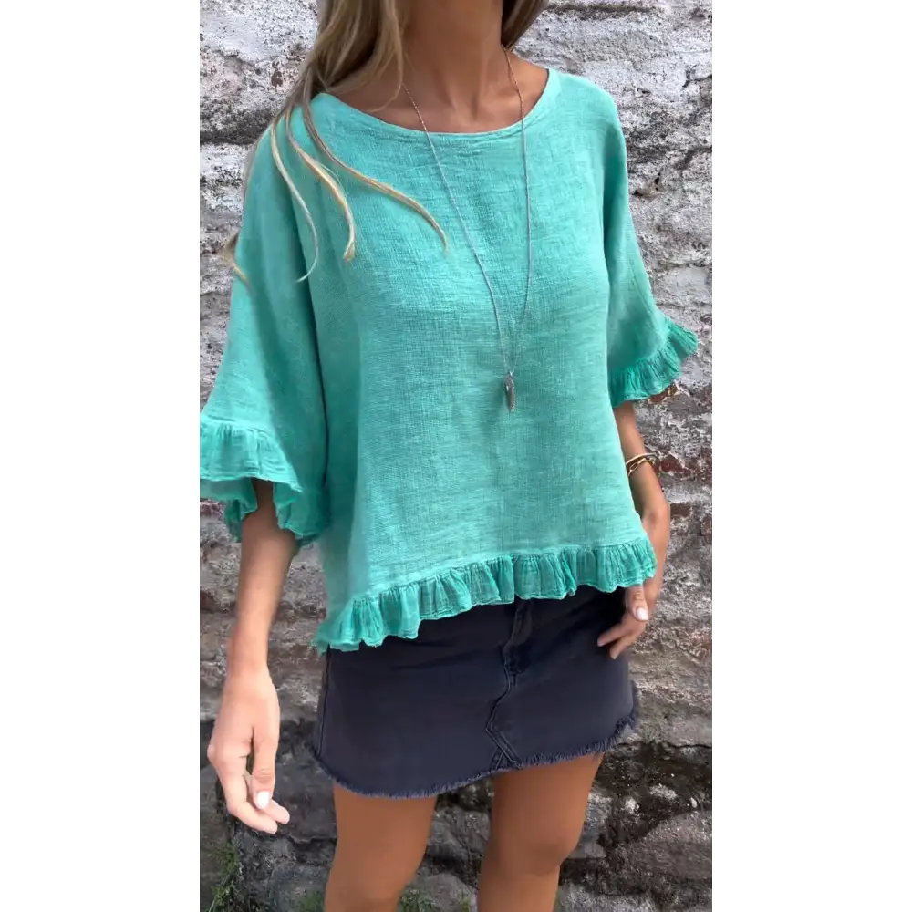 Top de Algodão e Linho com Barra Franzida