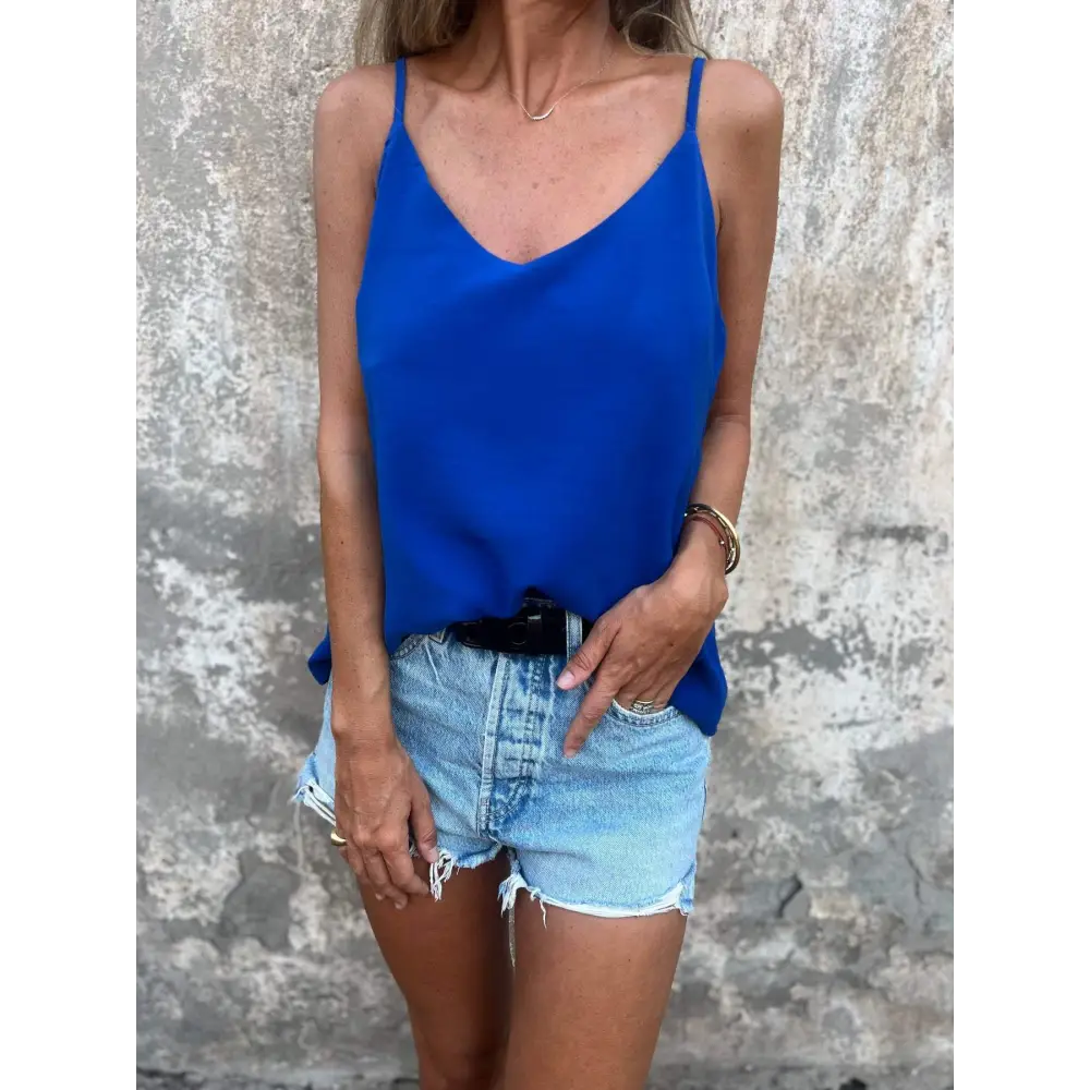 Regata halter de cor sólida com decote em V