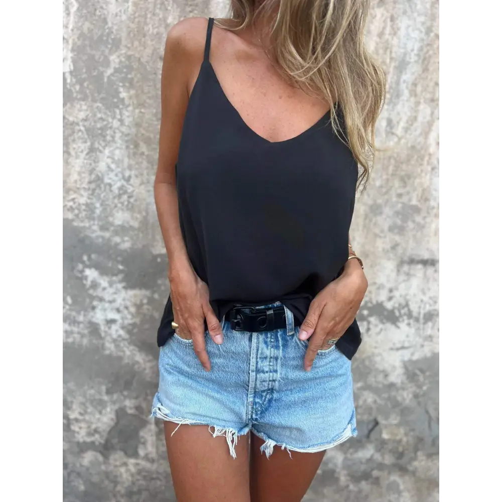 Regata halter de cor sólida com decote em V