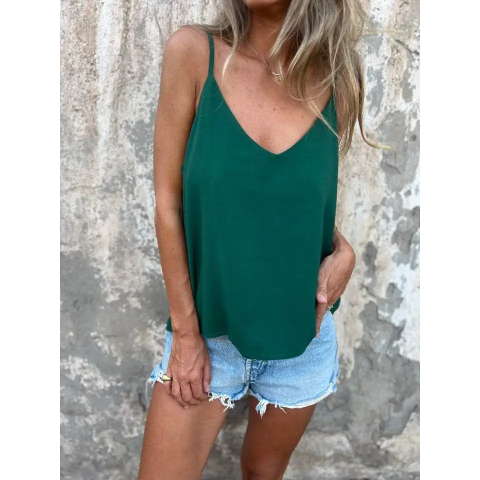 Regata halter de cor sólida com decote em V