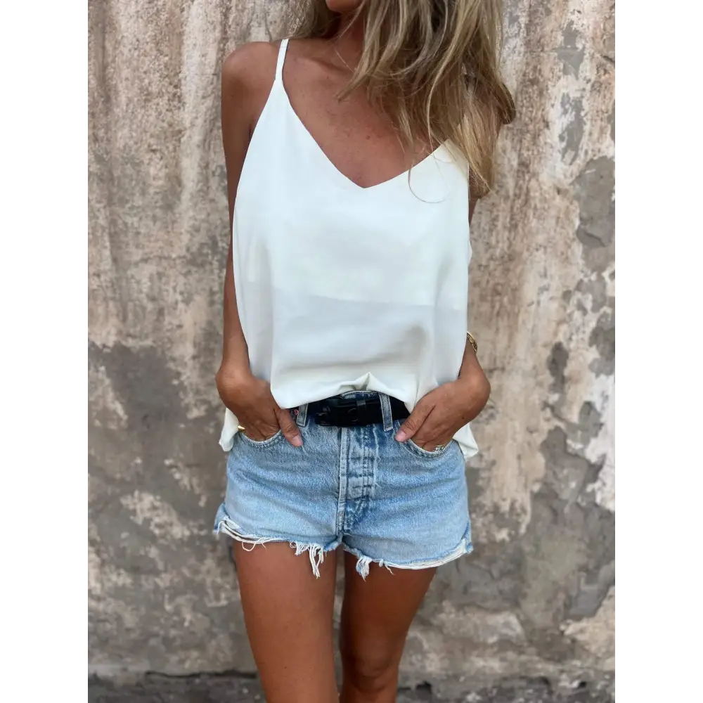 Regata halter de cor sólida com decote em V