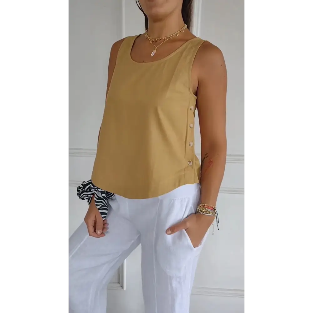 Top Sem Mangas de Algodão e Linho