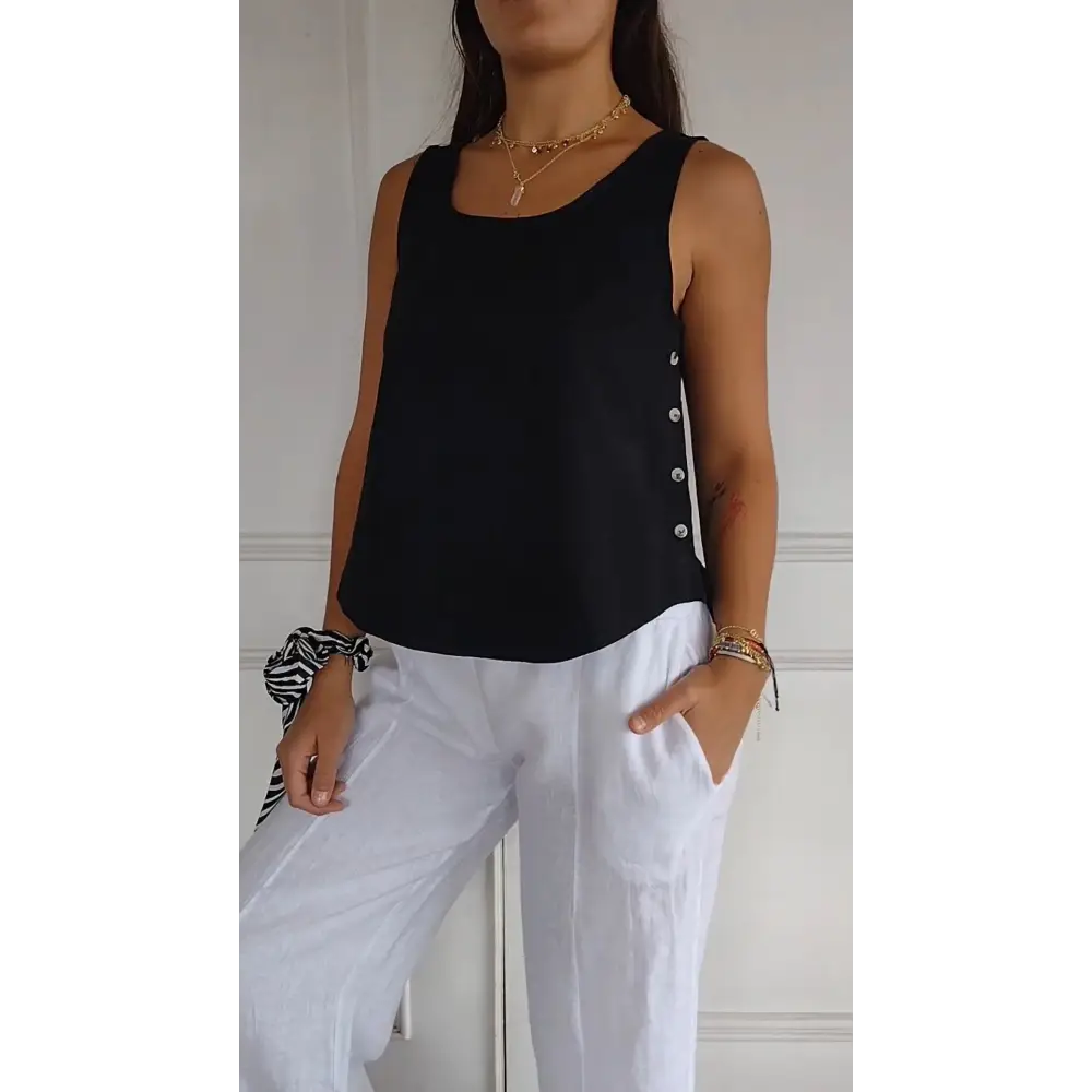 Top Sem Mangas de Algodão e Linho
