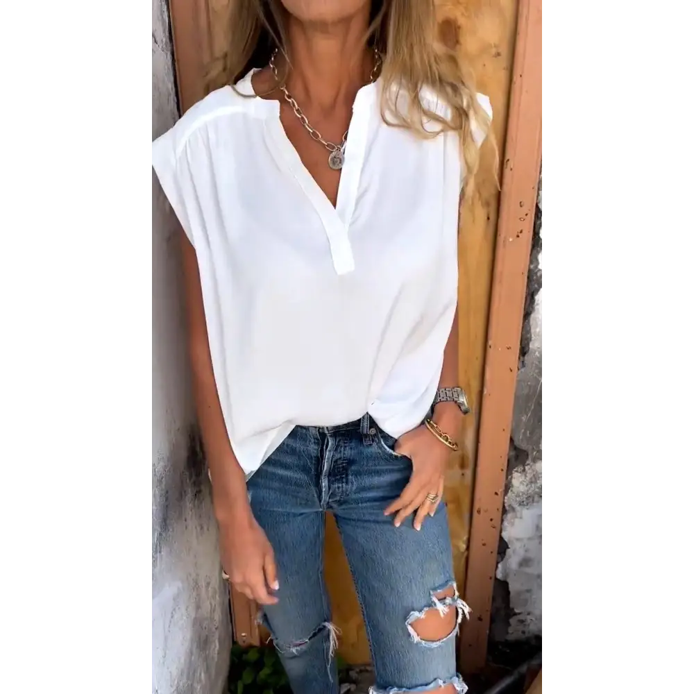 Blusa solto com mangas curtas e decote em V