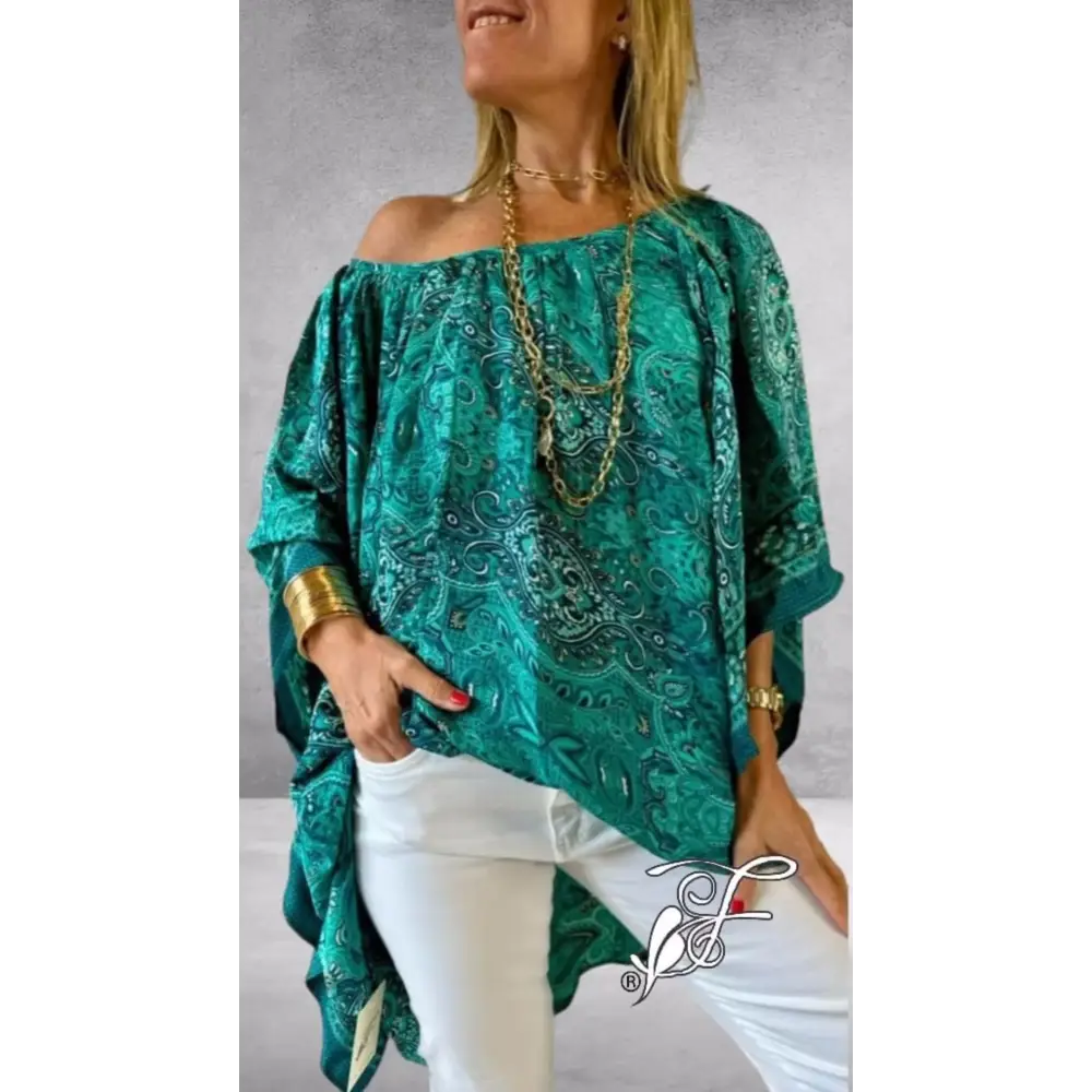 Top solto de ombro caído com manga de morcego